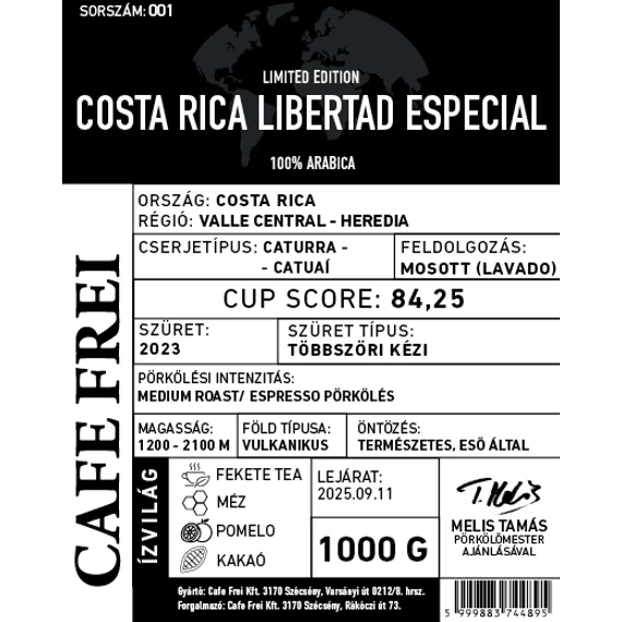 Costa Rica Libertad Especial - limitált kiadású szemes kávé - 1000g